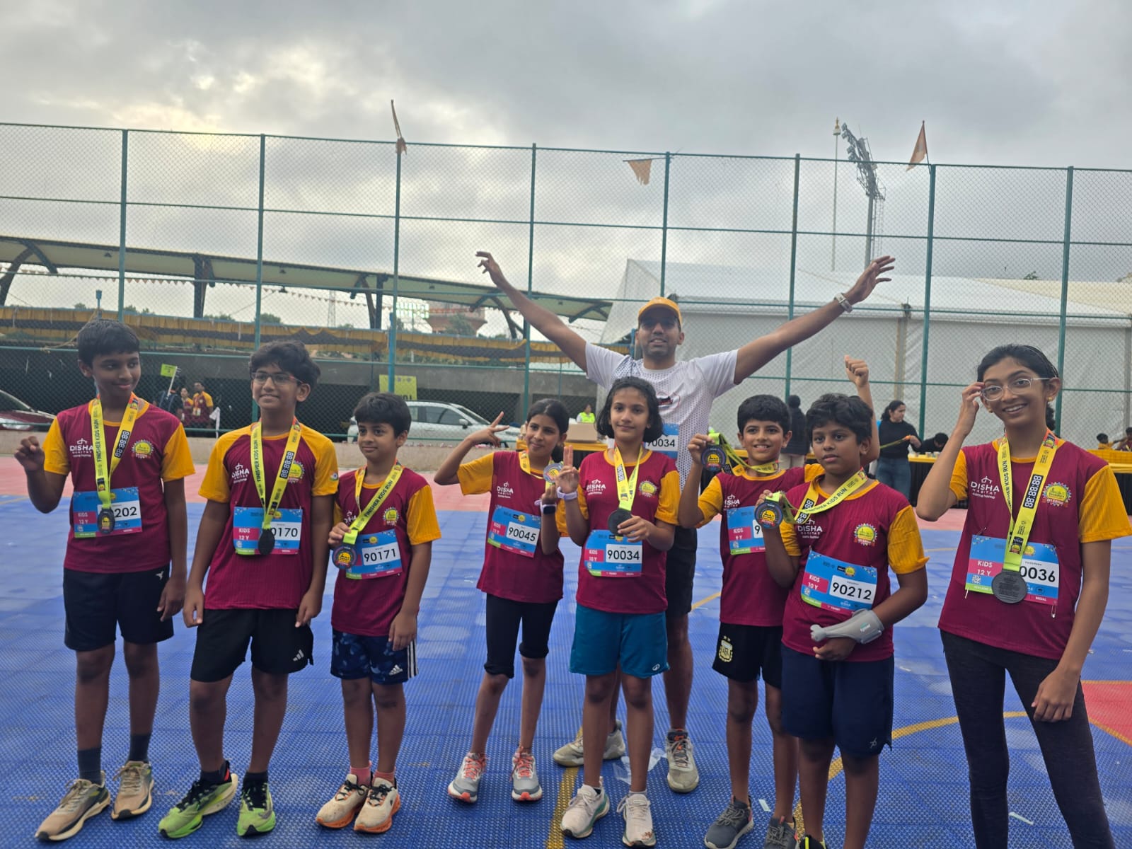 kids after 3k run with coach